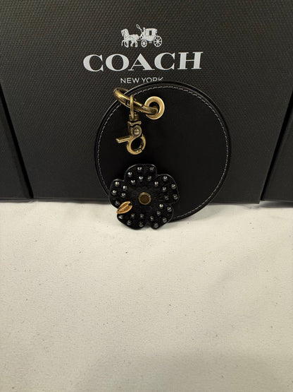 Repurposed Coach Coaster and Studded Tea Rose Bag Charm