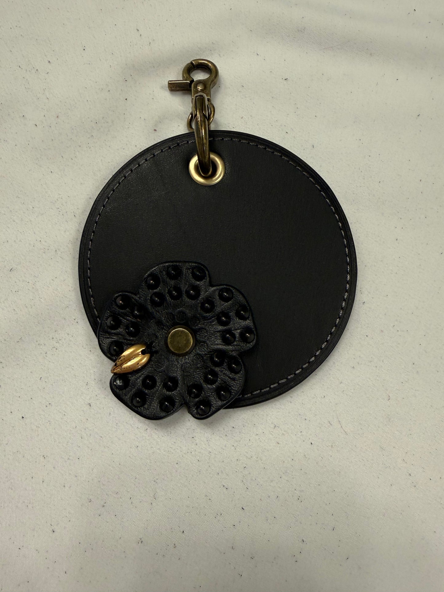 Repurposed Coach Coaster and Studded Tea Rose Bag Charm