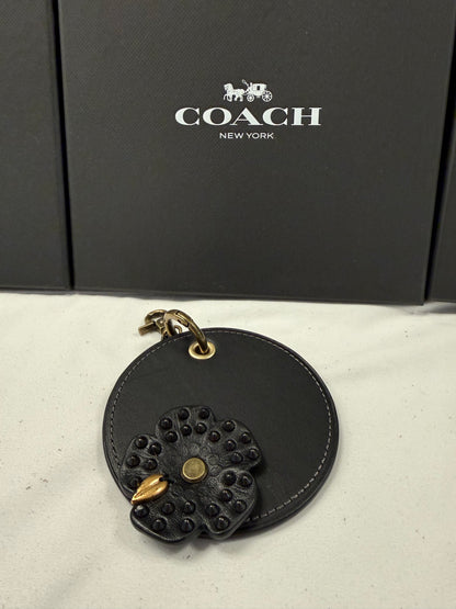 Repurposed Coach Coaster and Studded Tea Rose Bag Charm