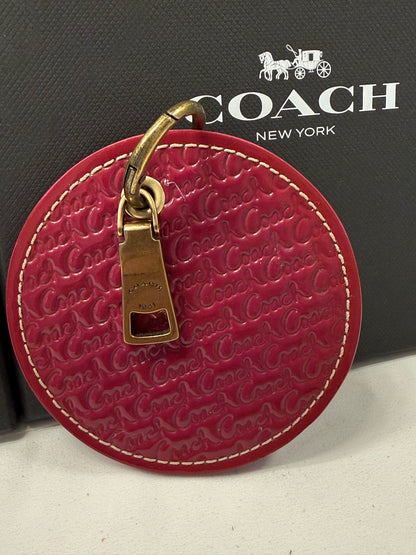 Repurposed Coach 1990s Pink Coaster with Coach Zipper Pull- Bag Charm