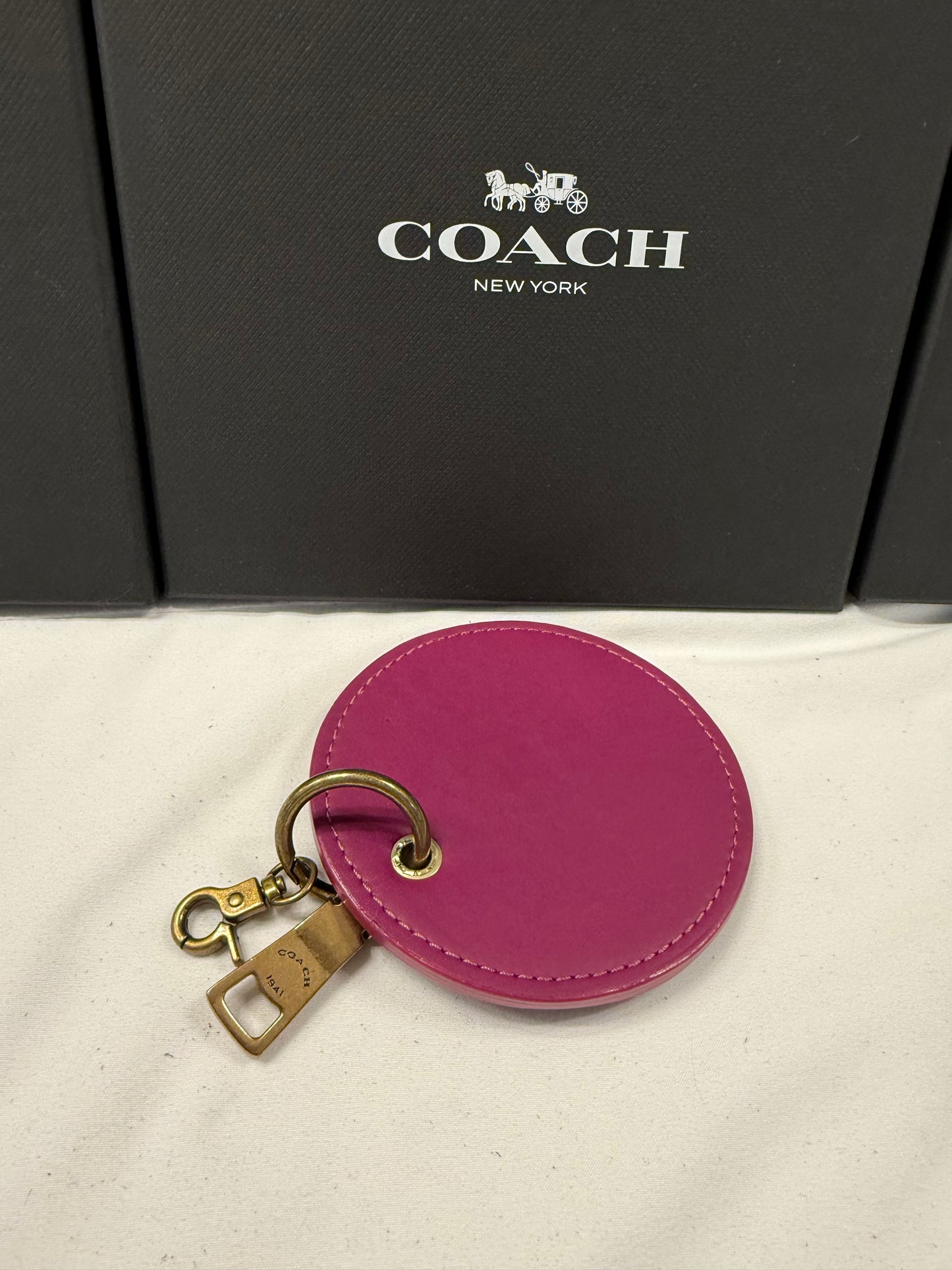 Repurposed Coach 1990s Pink Coaster with Coach Zipper Pull- Bag Charm