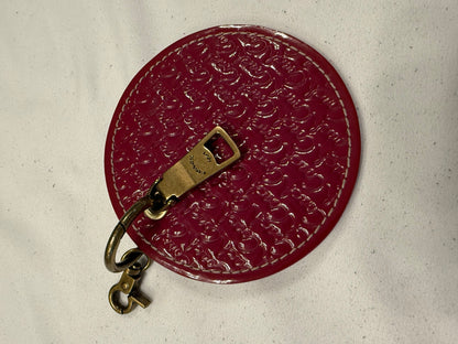 Repurposed Coach 1990s Pink Coaster with Coach Zipper Pull- Bag Charm