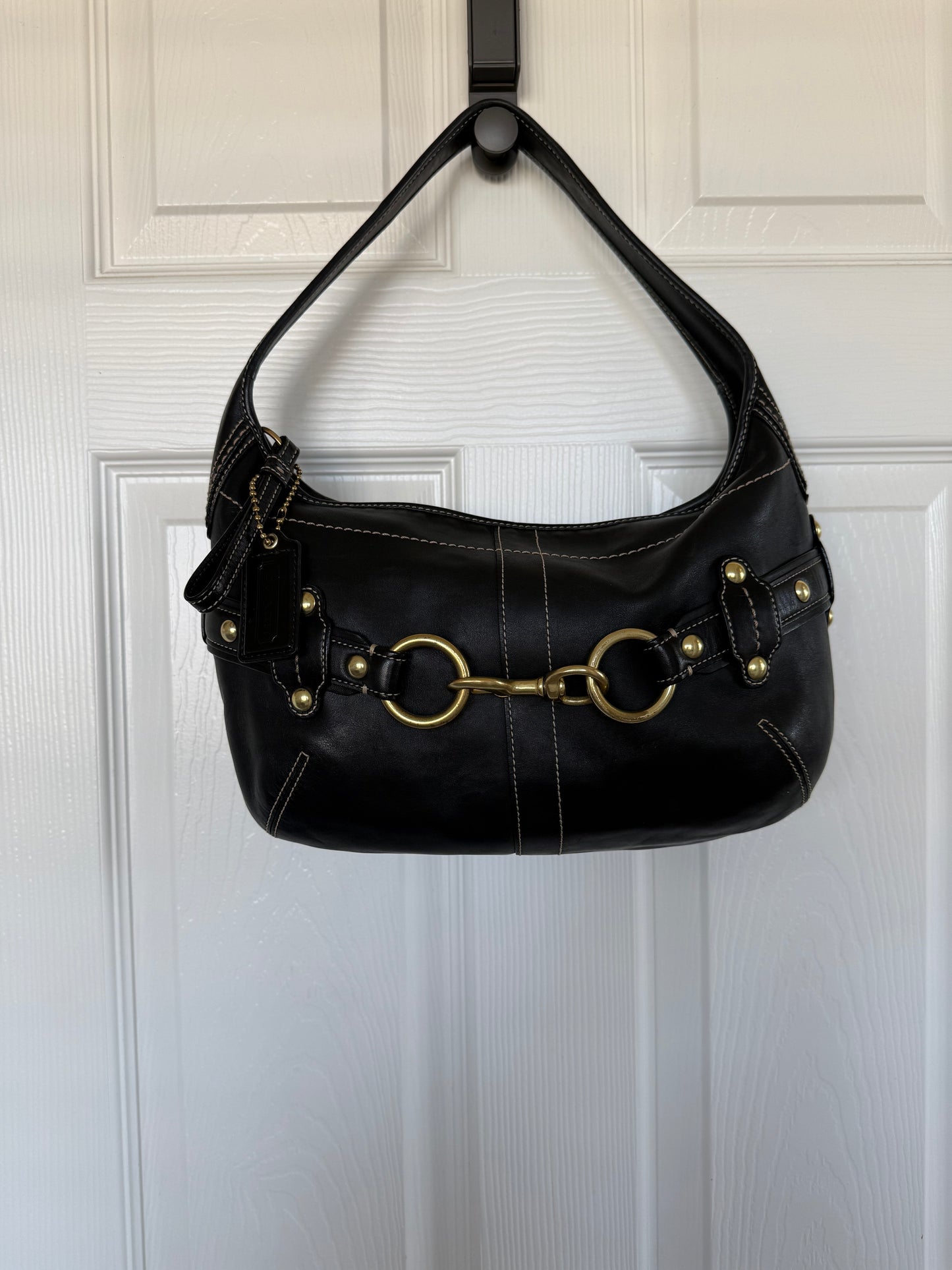 Pre-Loved Coach 2007 Black Leather Belted Ergo with Gold Hardware Style 11261