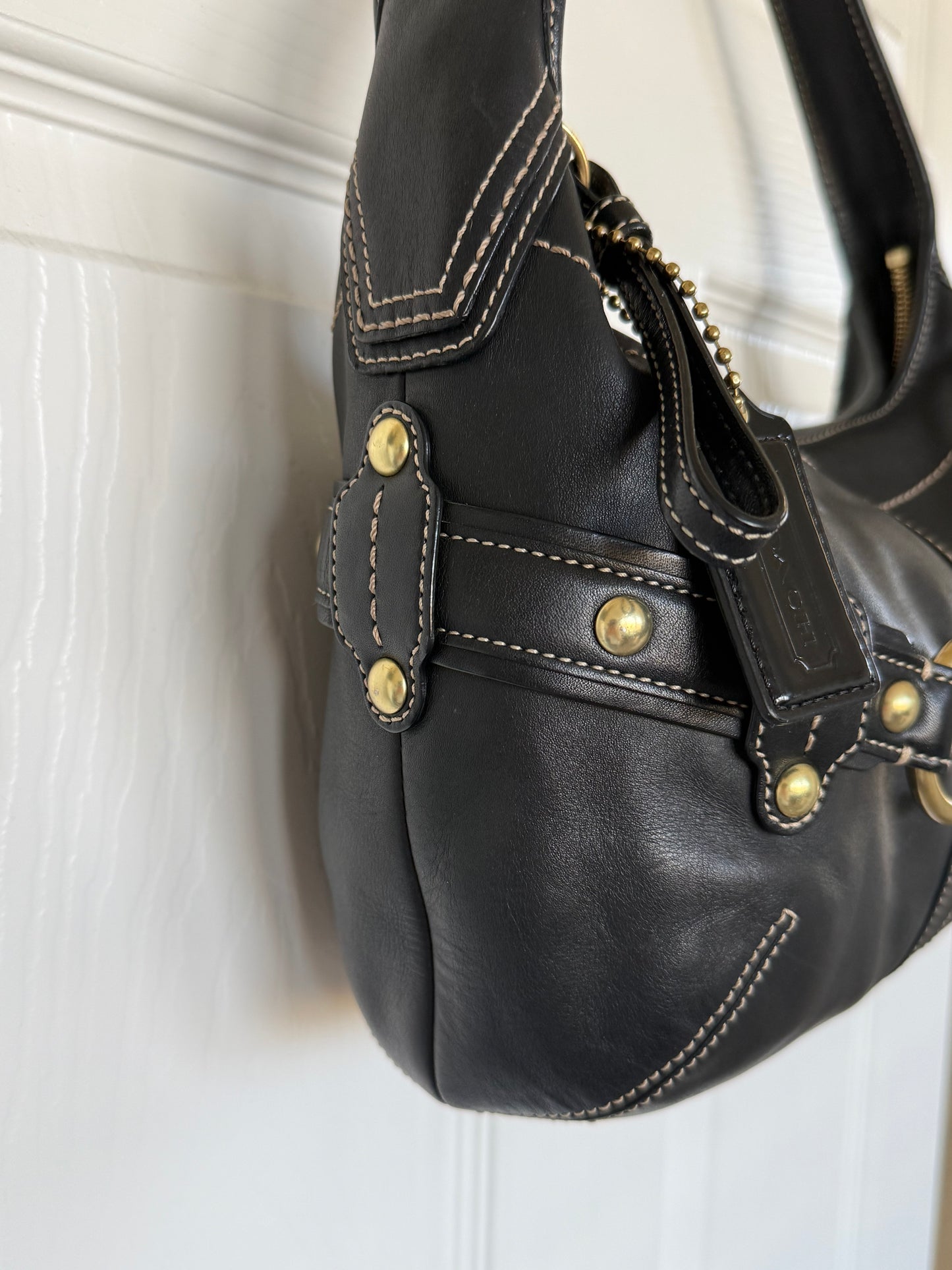 Pre-Loved Coach 2007 Black Leather Belted Ergo with Gold Hardware Style 11261