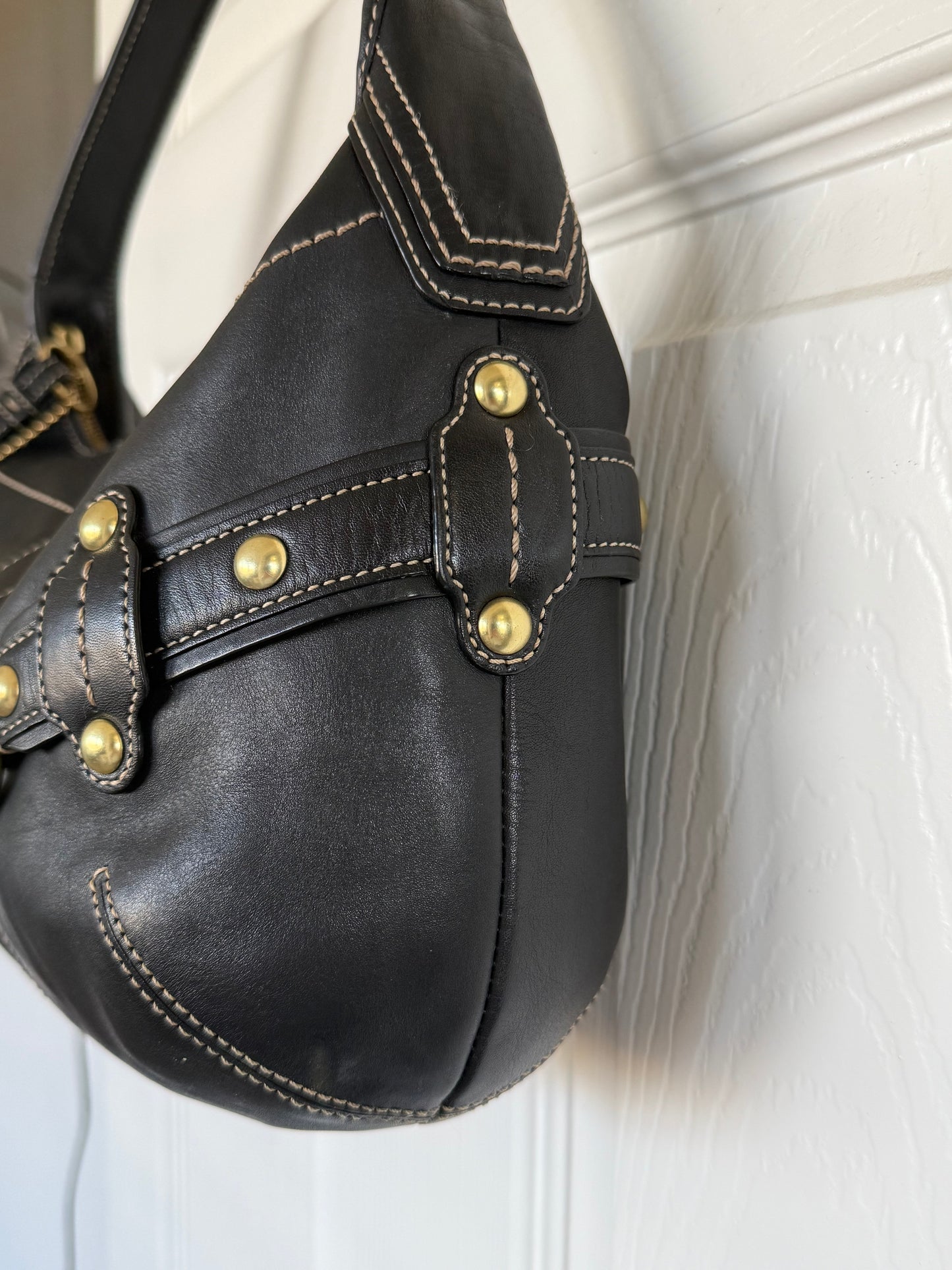 Pre-Loved Coach 2007 Black Leather Belted Ergo with Gold Hardware Style 11261
