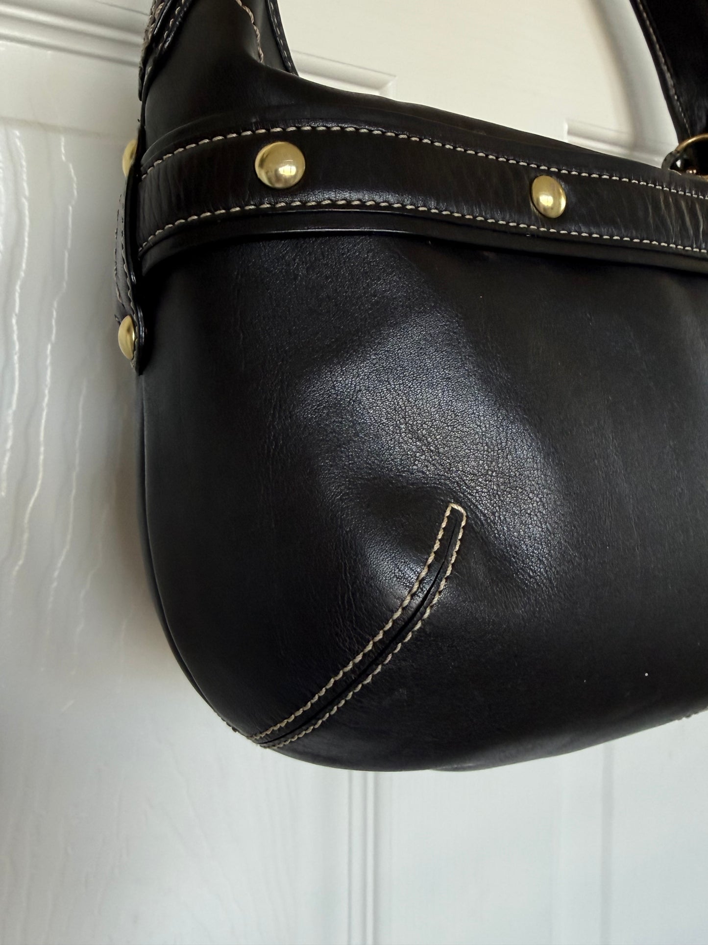 Pre-Loved Coach 2007 Black Leather Belted Ergo with Gold Hardware Style 11261