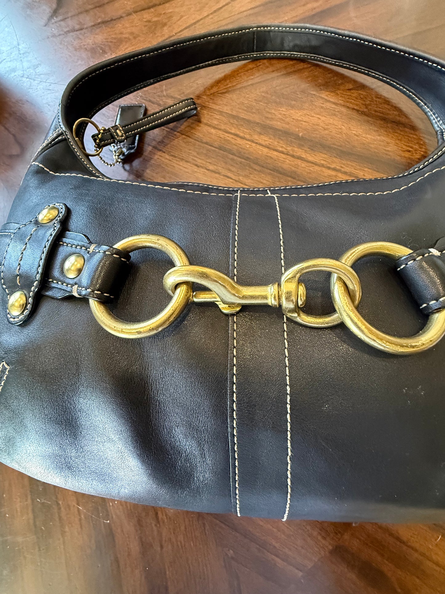 Pre-Loved Coach 2007 Black Leather Belted Ergo with Gold Hardware Style 11261