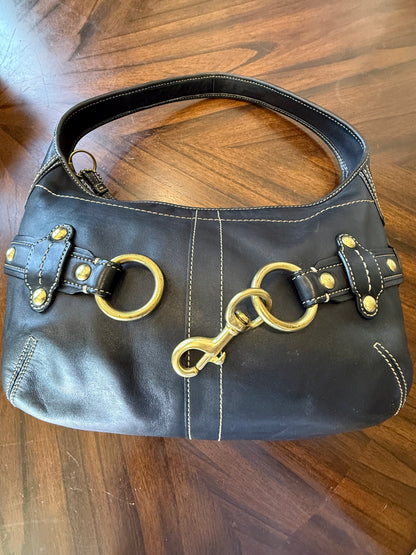 Pre-Loved Coach 2007 Black Leather Belted Ergo with Gold Hardware Style 11261