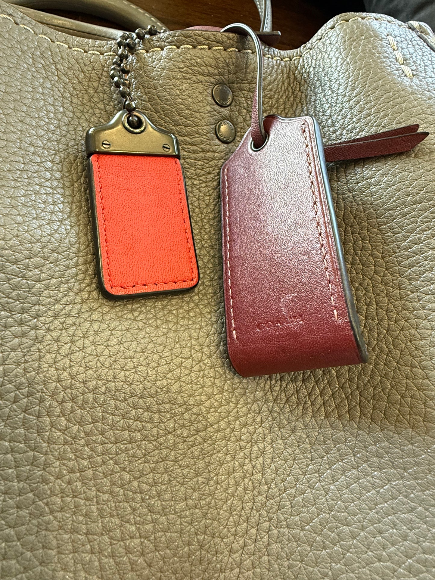 Pre-Loved Coach Rogue 31 Heather Gray Replaced with Red Leather Clochette and Hangtag