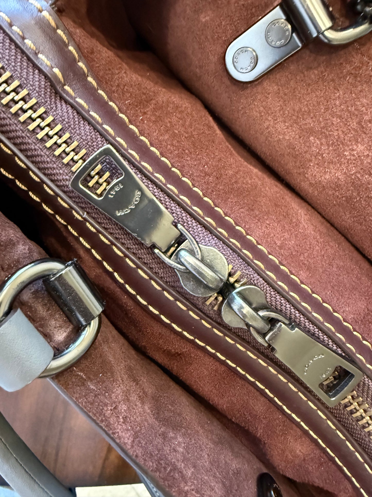 Pre-Loved Coach Rogue 31 Heather Gray Replaced with Red Leather Clochette and Hangtag