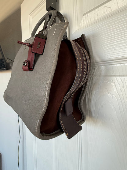 Pre-Loved Coach Rogue 31 Heather Gray Replaced with Red Leather Clochette and Hangtag
