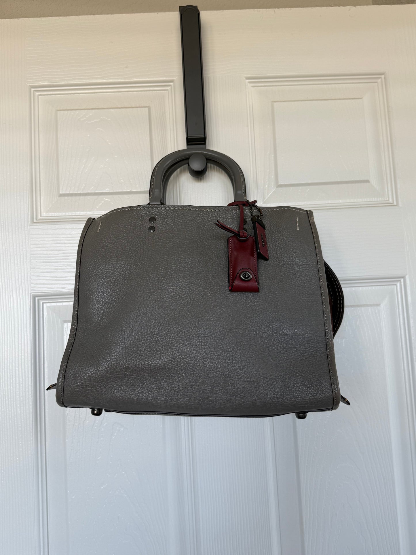 Pre-Loved Coach Rogue 31 Heather Gray Replaced with Red Leather Clochette and Hangtag