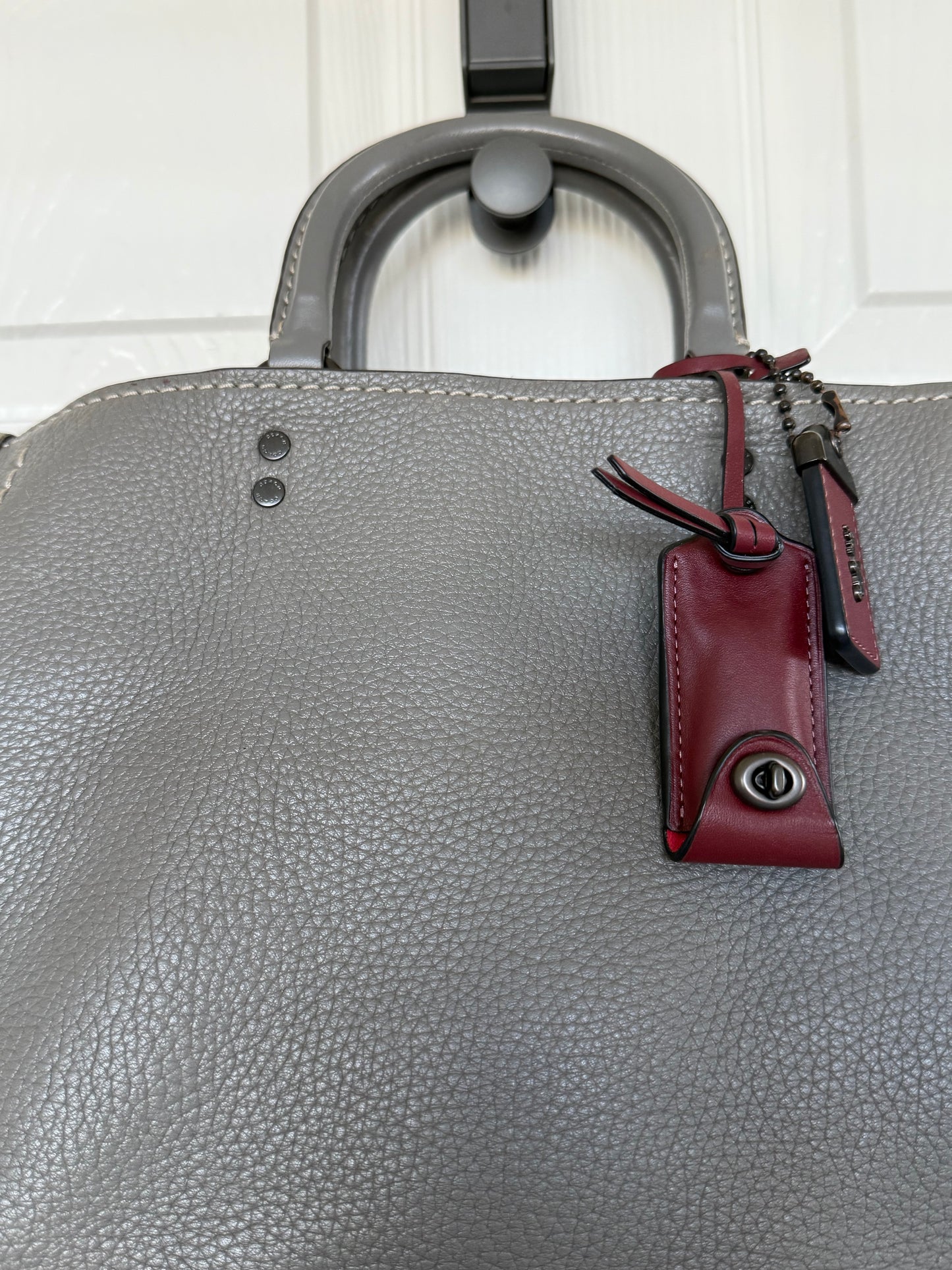 Pre-Loved Coach Rogue 31 Heather Gray Replaced with Red Leather Clochette and Hangtag