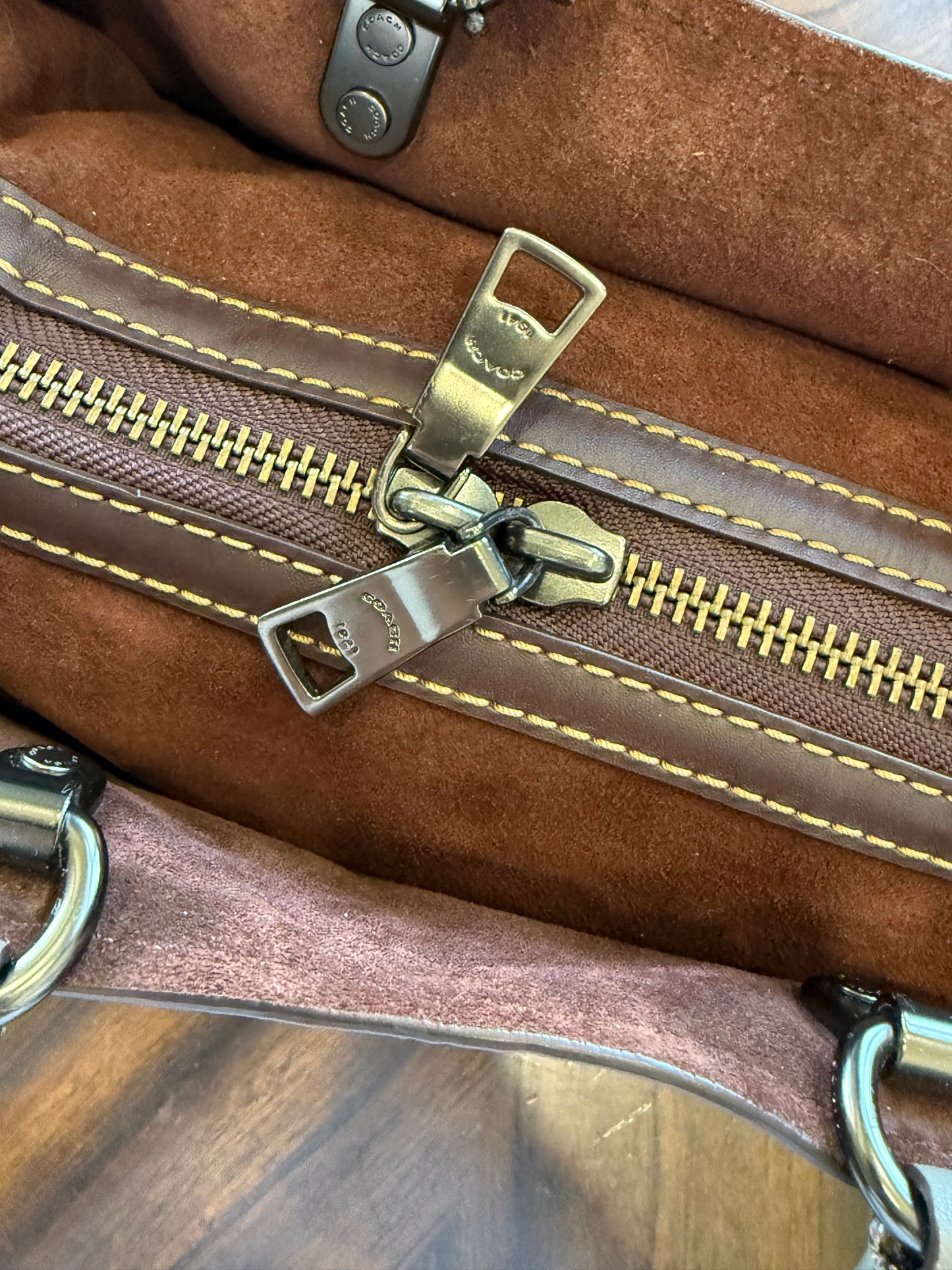 Pre-Loved Coach Rogue 31 Heather Gray Replaced with Red Leather Clochette and Hangtag