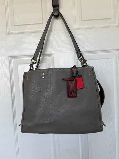 Pre-Loved Coach Rogue 31 Heather Gray Replaced with Red Leather Clochette and Hangtag