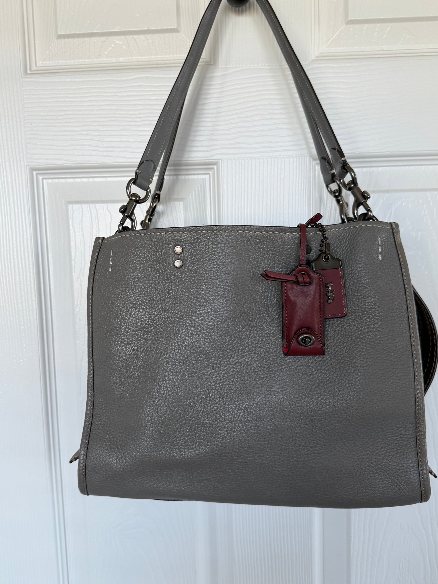 Pre-Loved Coach Rogue 31 Heather Gray Replaced with Red Leather Clochette and Hangtag