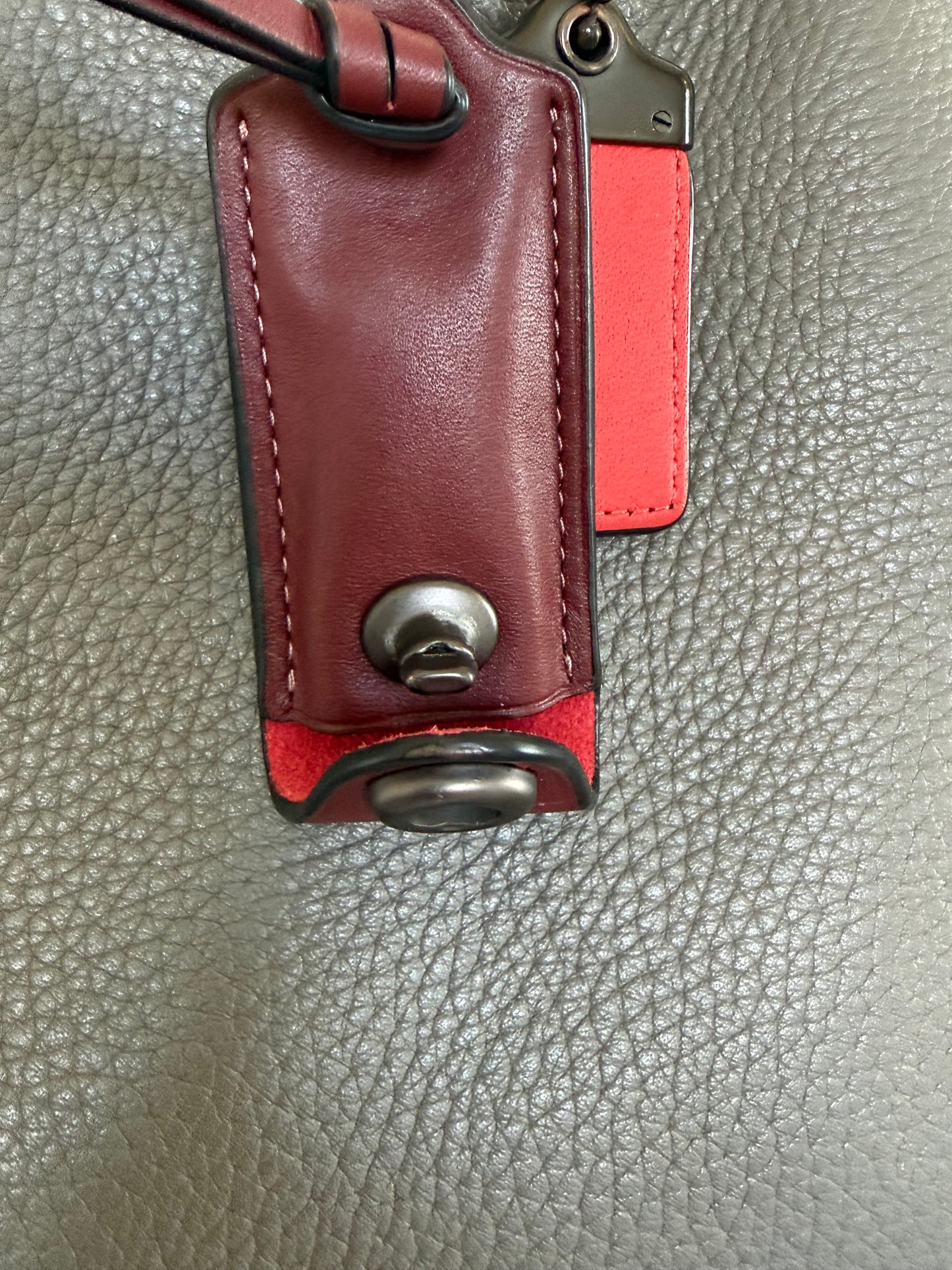 Pre-Loved Coach Rogue 31 Heather Gray Replaced with Red Leather Clochette and Hangtag