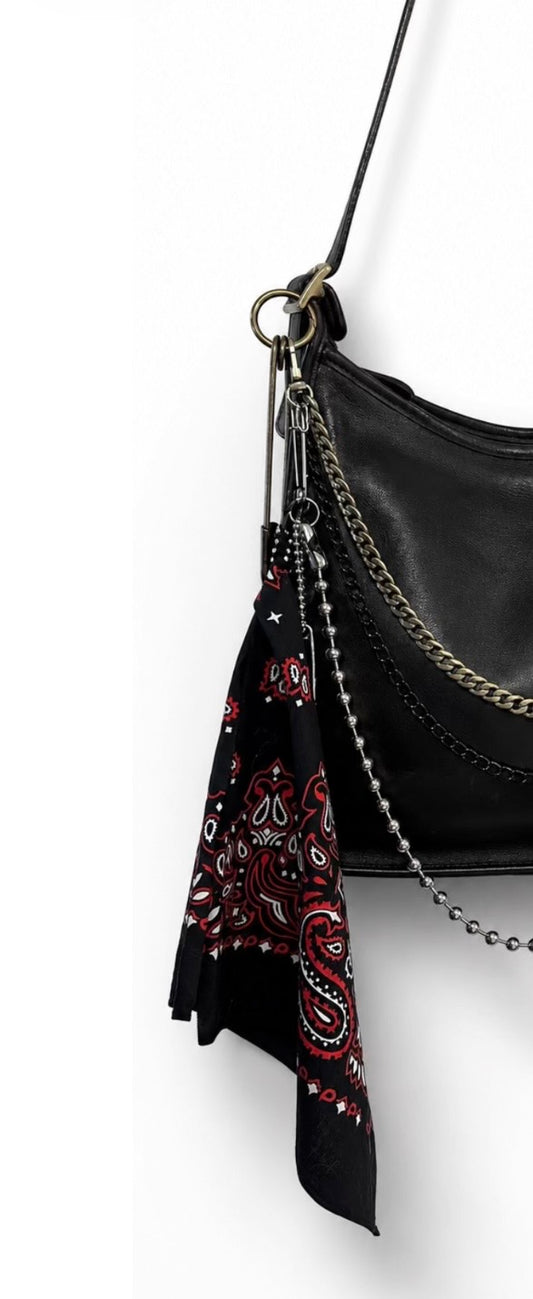 Red Tassel, Bandana, Skull Safety Pin Bag Charm Cluster