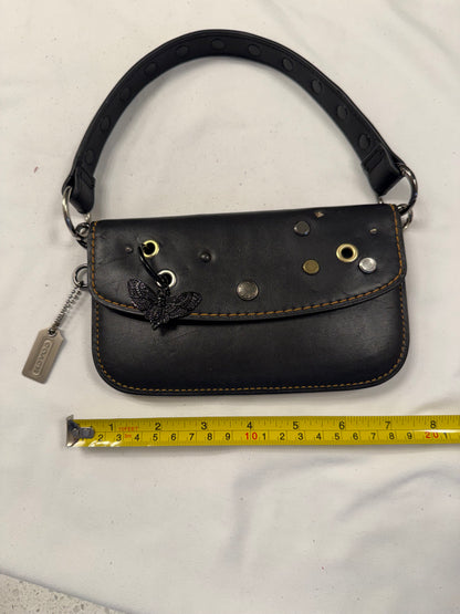 Upcrafted Coach Pouch with Stenciled Skull Moth, Rivets, Studded Handle, and Metal Mini Hangtag