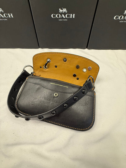 Upcrafted Coach Pouch with Stenciled Skull Moth, Rivets, Studded Handle, and Metal Mini Hangtag
