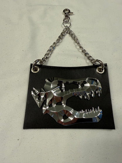 Repurposed Piece of a Coach Handbag with T-Rex Emblem Bag Charm