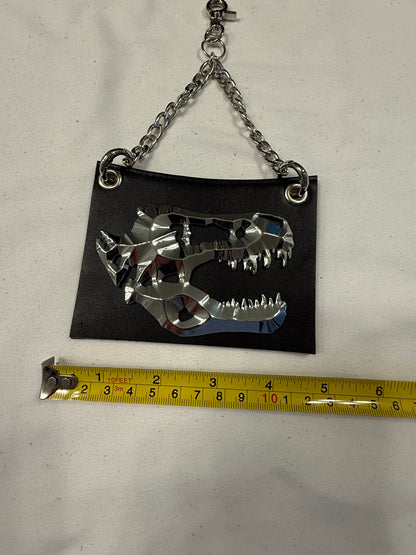 Repurposed Piece of a Coach Handbag with T-Rex Emblem Bag Charm