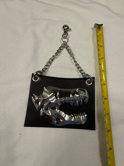 Repurposed Piece of a Coach Handbag with T-Rex Emblem Bag Charm