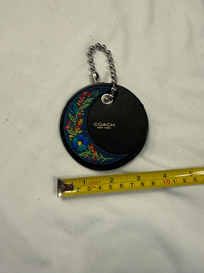 Repurposed Center of a Coach Coaster Holder with Embroidered Moon Patch and Large Ball Chain