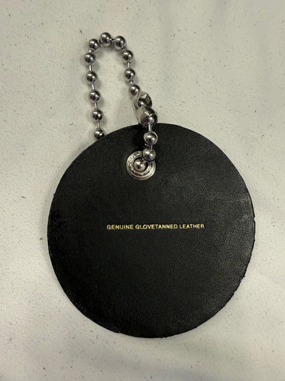 Repurposed Center of a Coach Coaster Holder with Embroidered Moon Patch and Large Ball Chain
