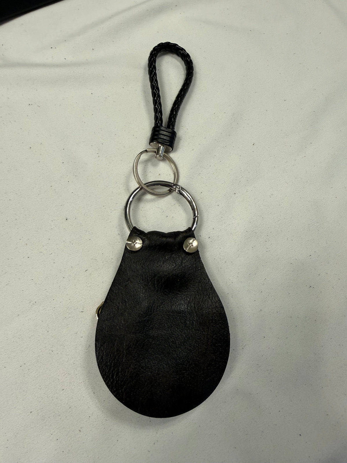 Repurposed Elephant Brooch Pin on Handcut Painted Leather with Studs Key Chain