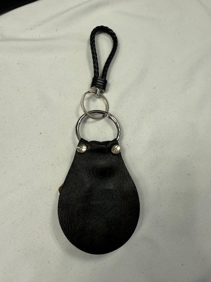 Repurposed Elephant Brooch Pin on Handcut Painted Leather with Studs Key Chain