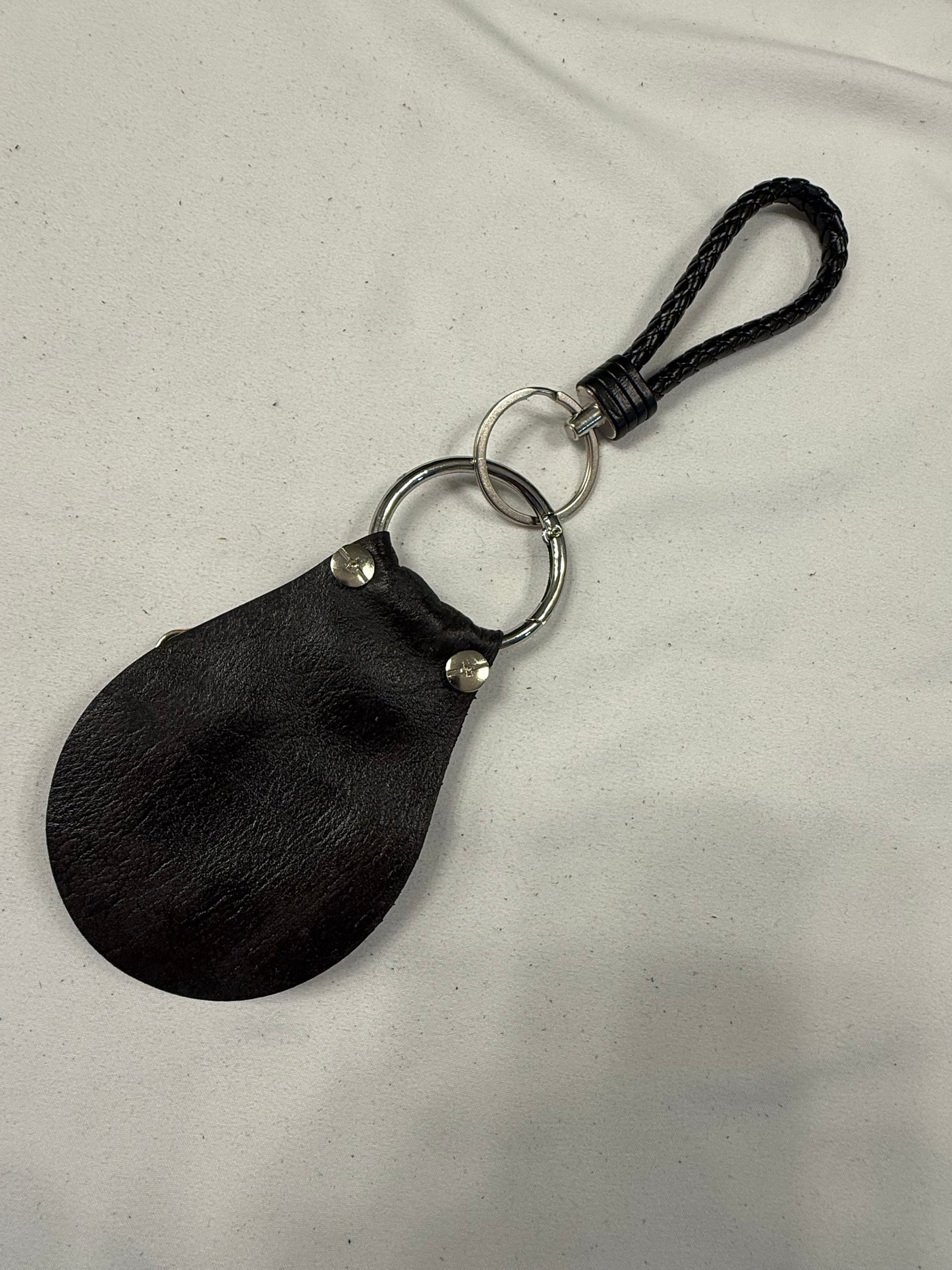Repurposed Elephant Brooch Pin on Handcut Painted Leather with Studs Key Chain