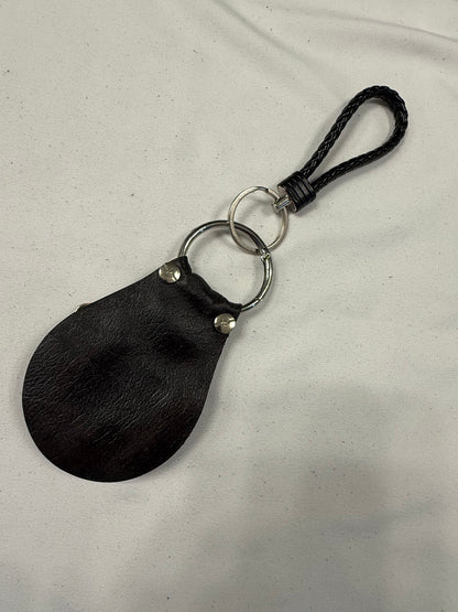 Repurposed Elephant Brooch Pin on Handcut Painted Leather with Studs Key Chain