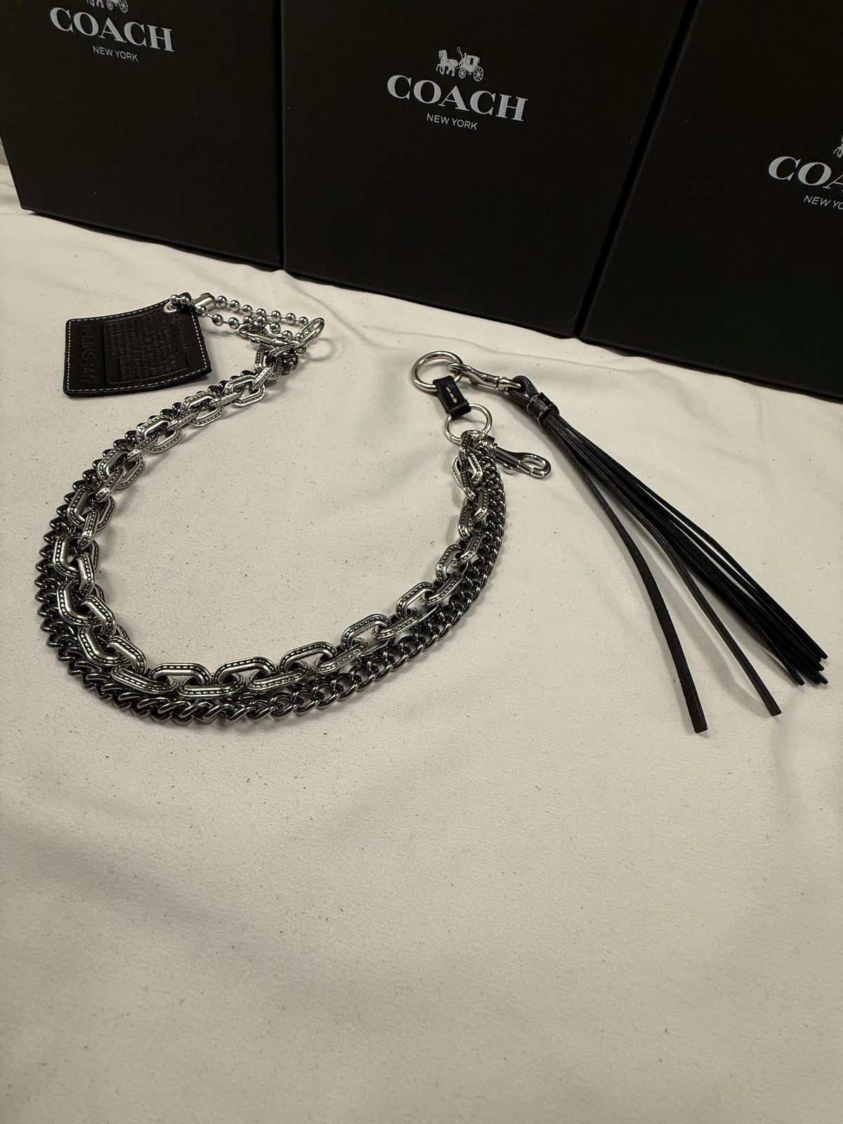 Repurposed Coach Creed Bag Chain with Leather Tassel and Double Chain
