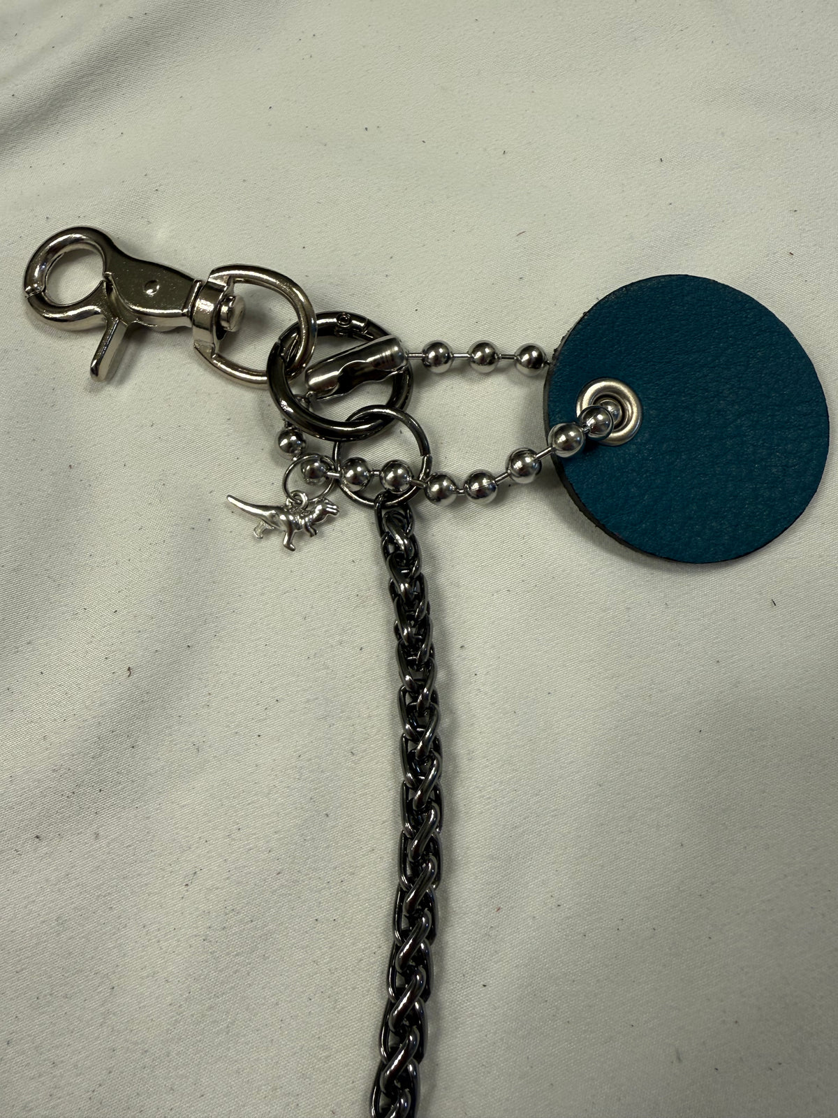 Repurposed Coach Airpod Holder Bag Chain with Mini Leather and Metal T-Rex Charm