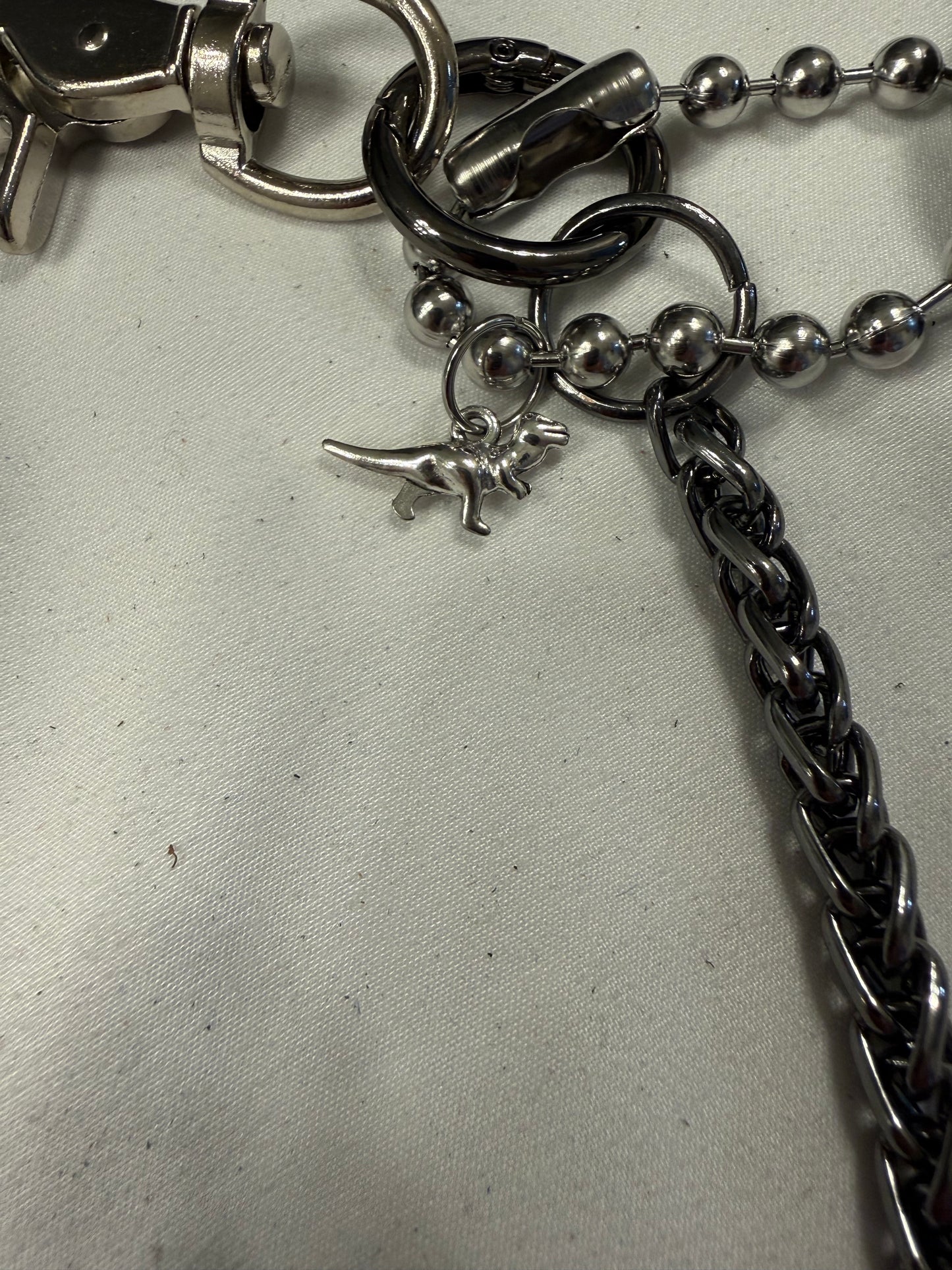 Repurposed Coach Airpod Holder Bag Chain with Mini Leather and Metal T-Rex Charm