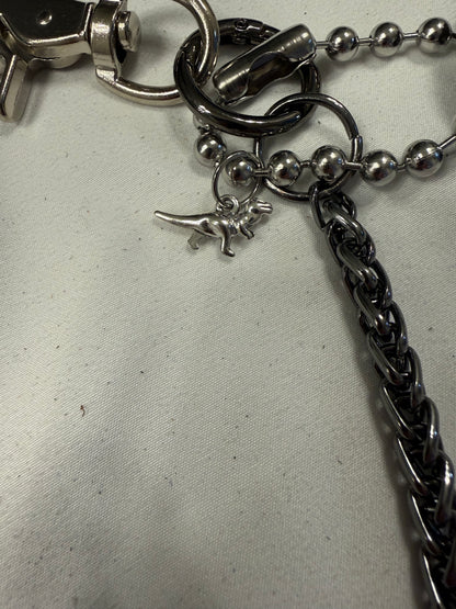Repurposed Coach Airpod Holder Bag Chain with Mini Leather and Metal T-Rex Charm