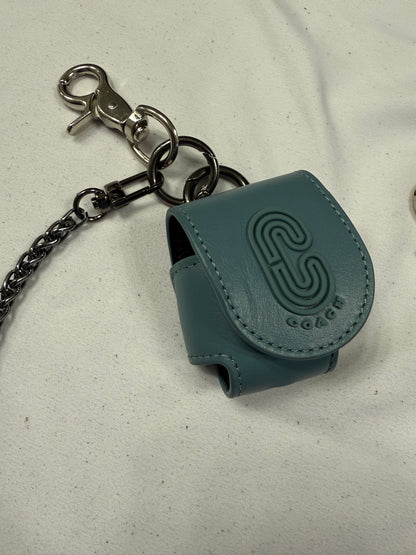 Repurposed Coach Airpod Holder Bag Chain with Mini Leather and Metal T-Rex Charm