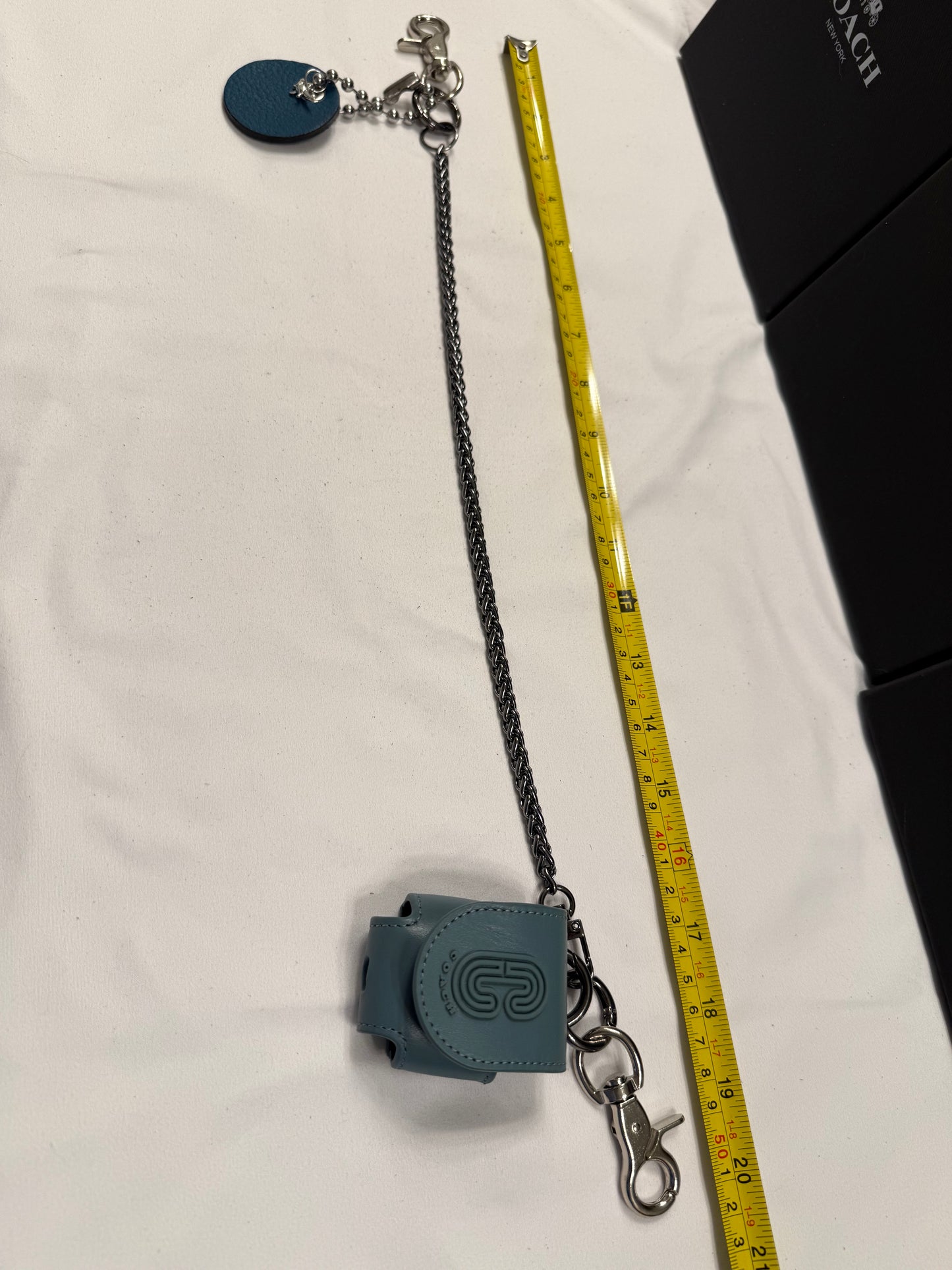 Repurposed Coach Airpod Holder Bag Chain with Mini Leather and Metal T-Rex Charm