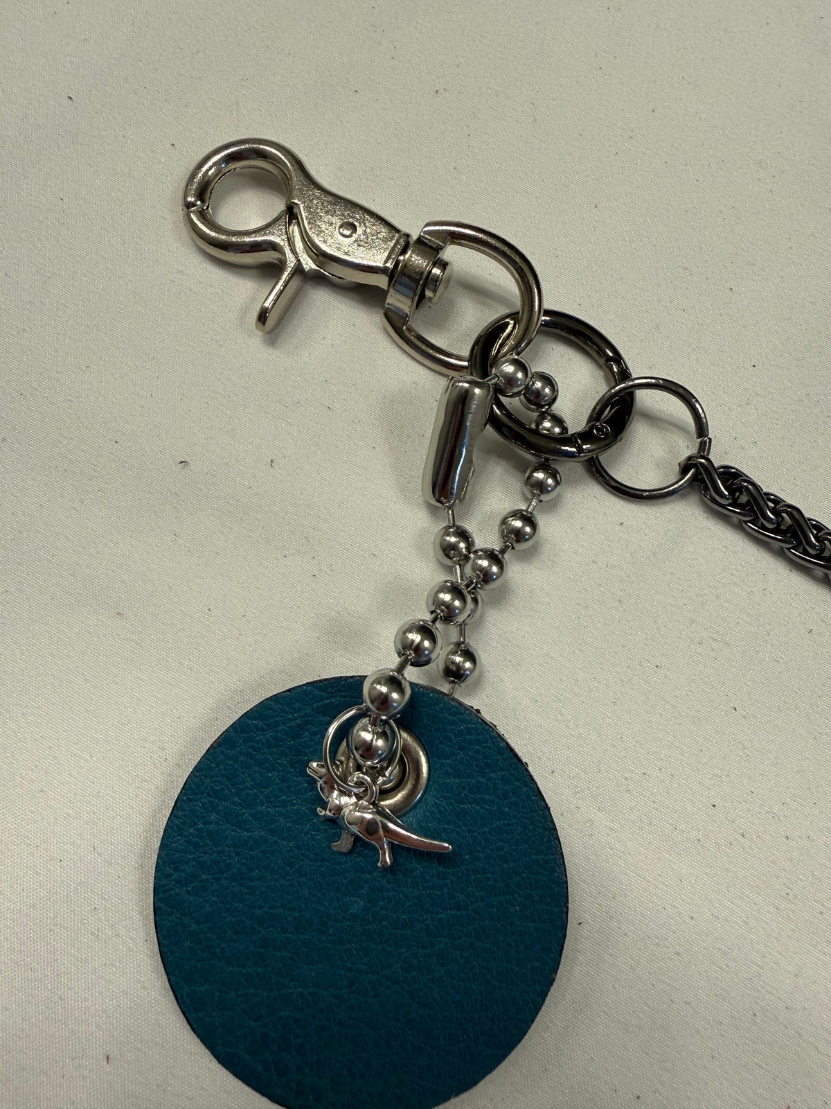 Repurposed Coach Airpod Holder Bag Chain with Mini Leather and Metal T-Rex Charm