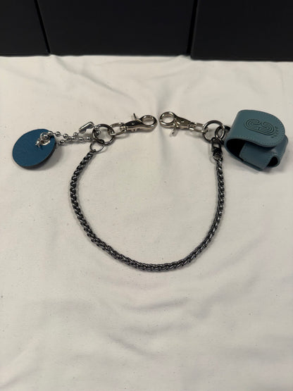 Repurposed Coach Airpod Holder Bag Chain with Mini Leather and Metal T-Rex Charm