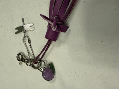 Repurposed Coach Lavender Snail Charm, Handcut Leather Purple Tassel, and Dragonfly Charm Bag Charm Cluster