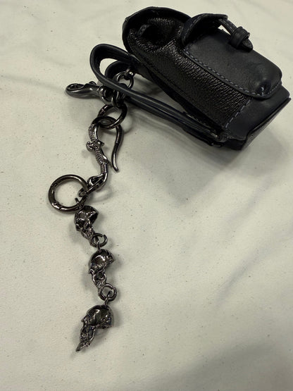 Upcrafted Coach Mini-Backpack Painted Black Bag Charm with Snake and Skull Charm Chain
