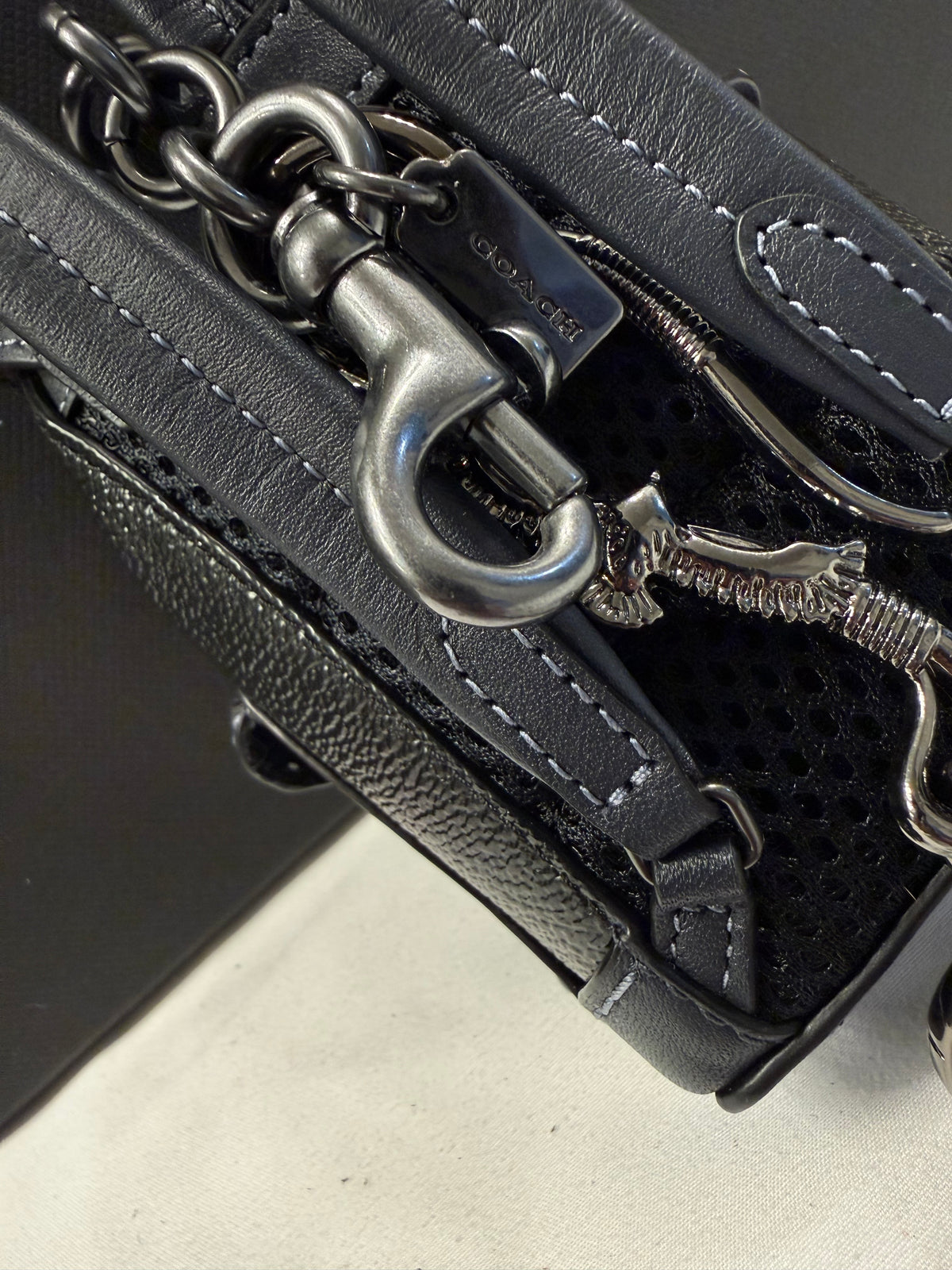 Upcrafted Coach Mini-Backpack Painted Black Bag Charm with Snake and Skull Charm Chain