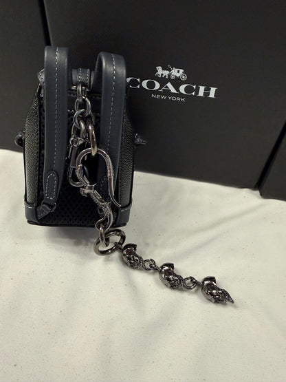 Upcrafted Coach Mini-Backpack Painted Black Bag Charm with Snake and Skull Charm Chain