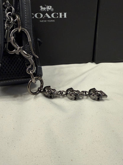 Upcrafted Coach Mini-Backpack Painted Black Bag Charm with Snake and Skull Charm Chain