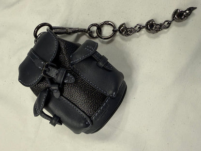 Upcrafted Coach Mini-Backpack Painted Black Bag Charm with Snake and Skull Charm Chain