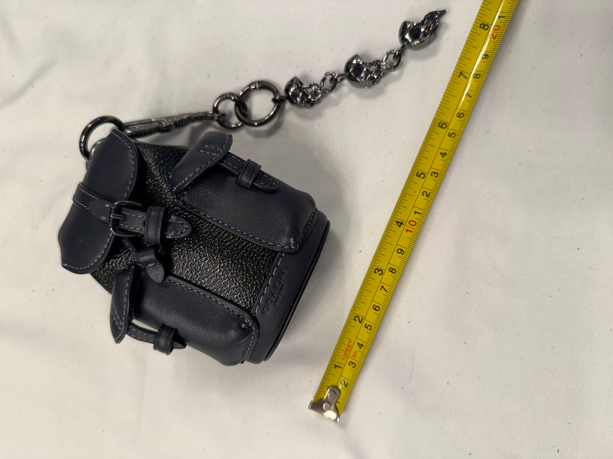 Upcrafted Coach Mini-Backpack Painted Black Bag Charm with Snake and Skull Charm Chain