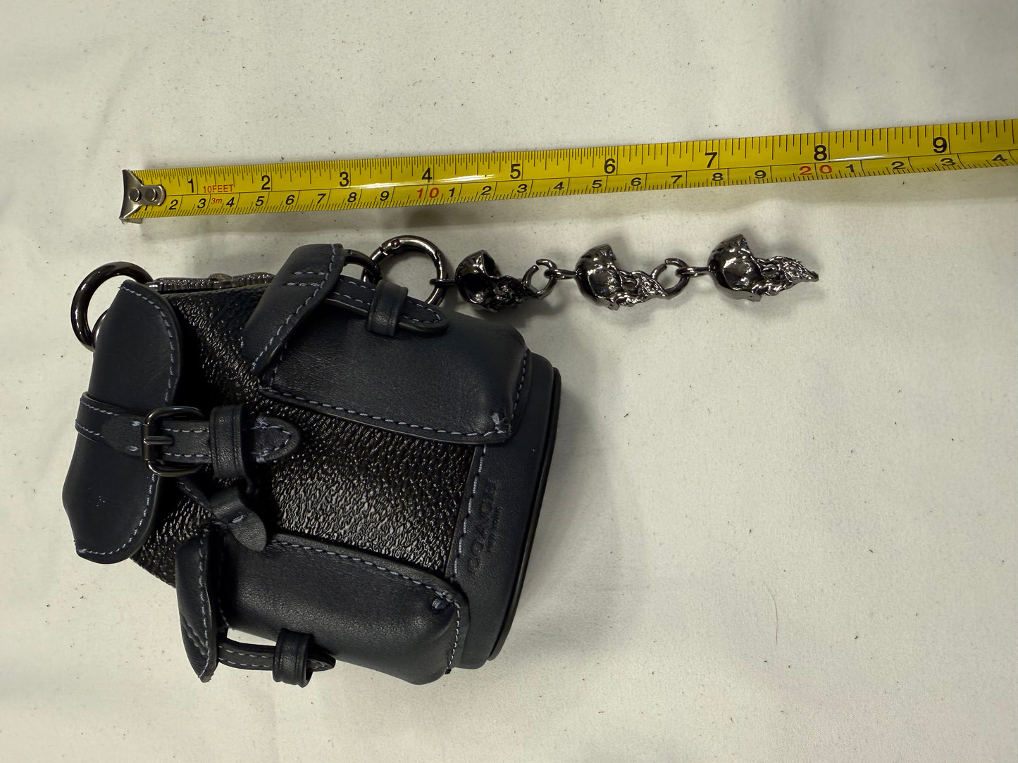 Upcrafted Coach Mini-Backpack Painted Black Bag Charm with Snake and Skull Charm Chain