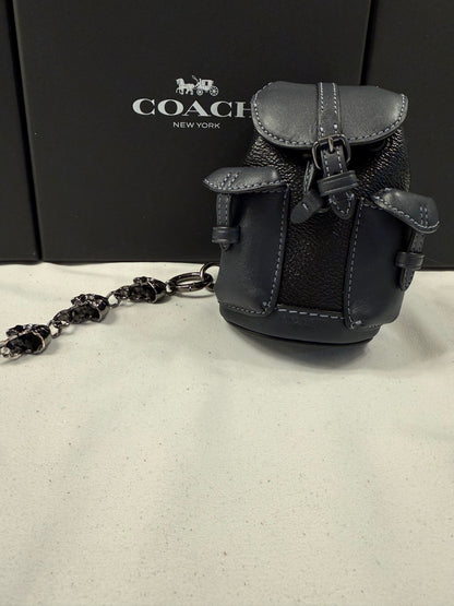 Upcrafted Coach Mini-Backpack Painted Black Bag Charm with Snake and Skull Charm Chain